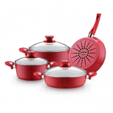 Seraşef Plus 7 Parça Seramik Tencere Seti Kırmızı